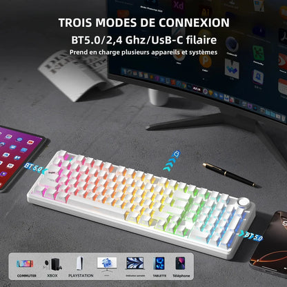 AULA F99Pro Low Noise Keyboard Gasket Structure Hot-swap RGB Mechanical Keyboard with Media Knob