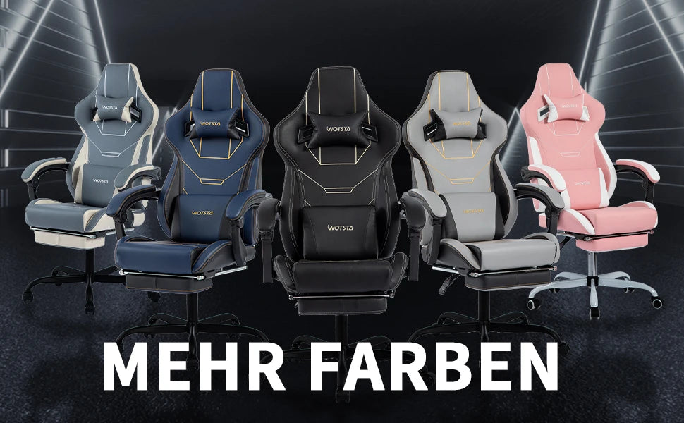 WOTSTA Ergonomic Gaming Chair with Footrest, Racing Computer Chair, Adjustable Height Office Chair with Armrests, Comfortable Leather Gaming Seat