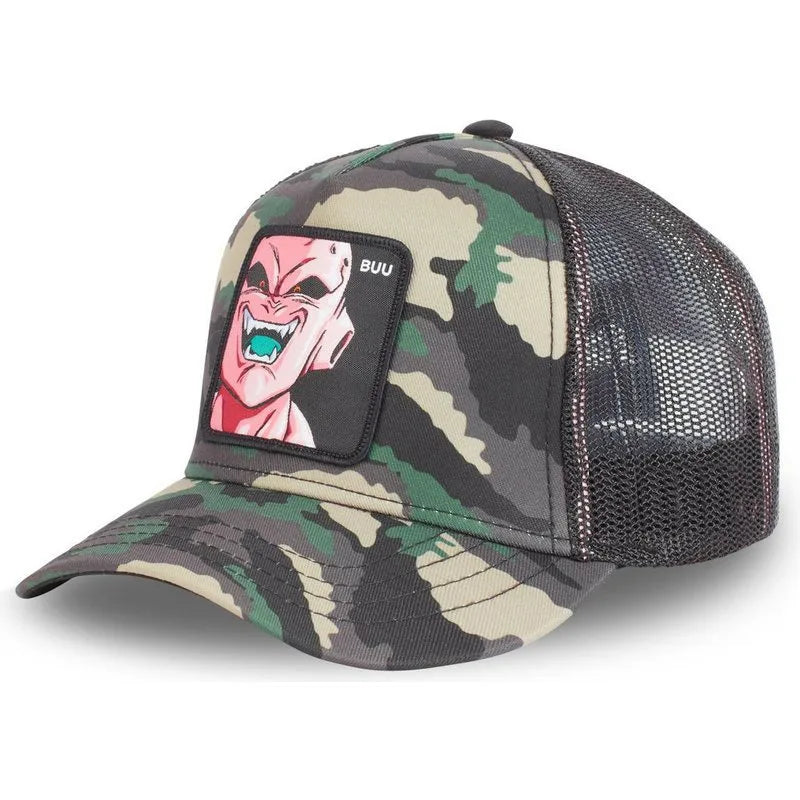 Dragon Ball Buu Goku sapka Nyári utazós csúcsos sapka Férfi hímzett hip-hop stílusú napellenzős állítható trucker hálós sapka