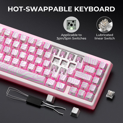 Teclado mecânico XVX M67 JadeStone com teclas IMD-Tech, hot-swappable, gasket, tri-mode, RGB personalizado, sem fios, 65%