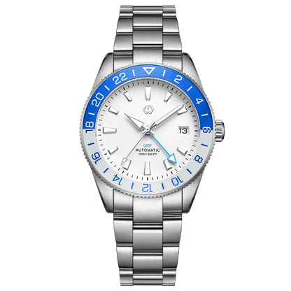 WISHDOIT New NH34 Men's Sports Automatic Mechanical GMT Sapphire Stainless Steel Waterproof 15 ATM With Rubber Strap