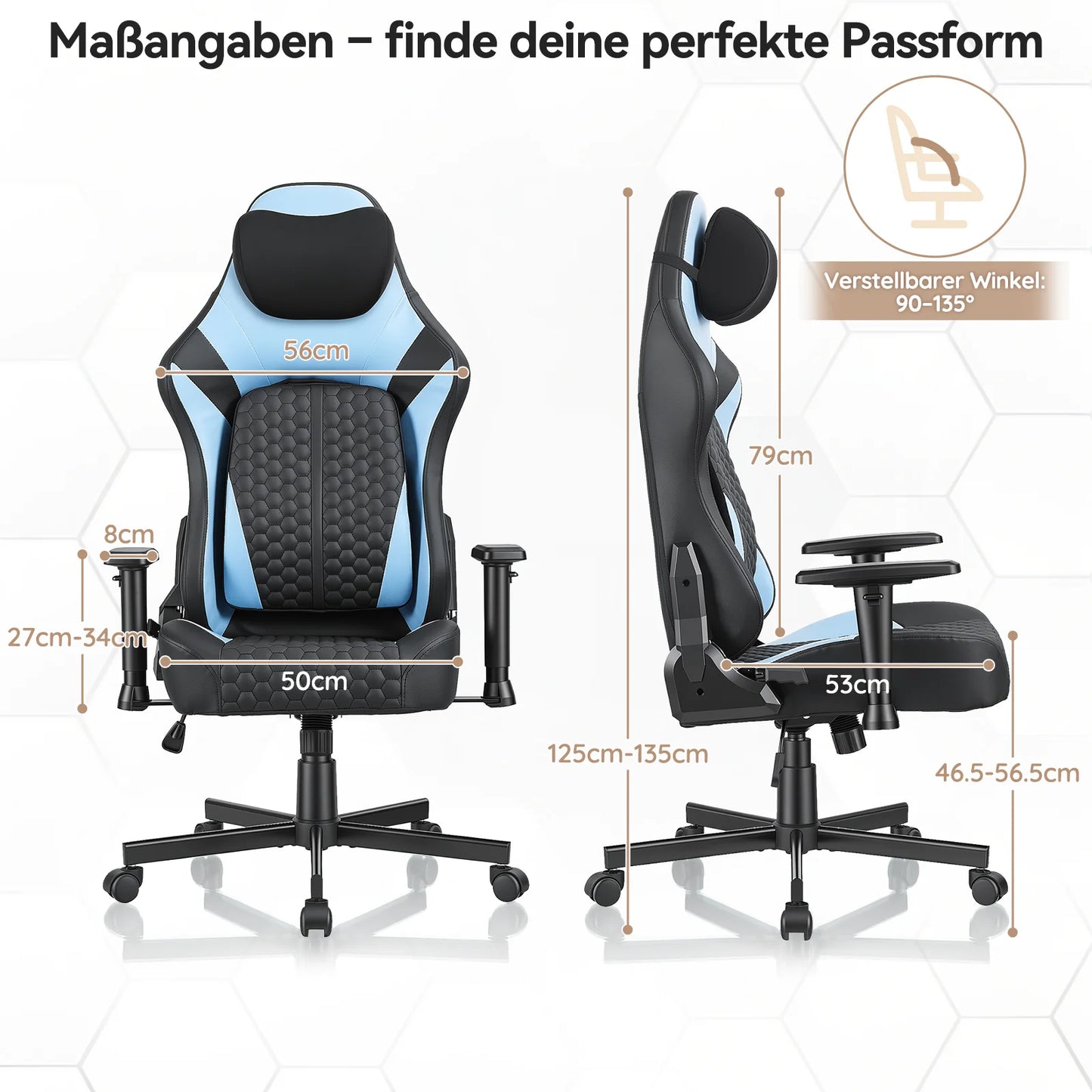 Devoko Gaming Chair Ergonomic Office Chair with Adjustable Lumbar Support, Thick Cushion, Wide Seat, Reclining Swivel Desk Chair for Gaming & Work