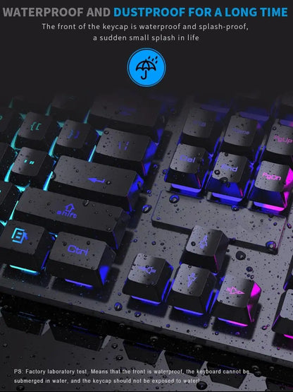 Conjunto de teclado com fios de 104 teclas com retroiluminação RGB e efeito de respiração, teclado gaming ergonómico e rato para computador, portátil, gamer e escritório