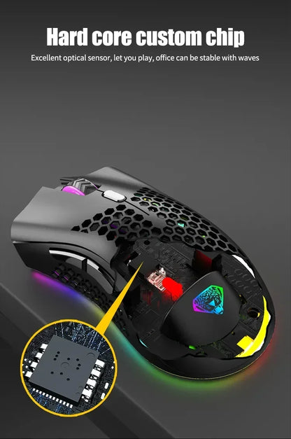 BM600 Wireless Gaming Mouse USB 2.4GHz Rechargeable RGB Wireless Mouse, Ergonomic Honeycomb Optical Mouse for PC, Laptop & Office