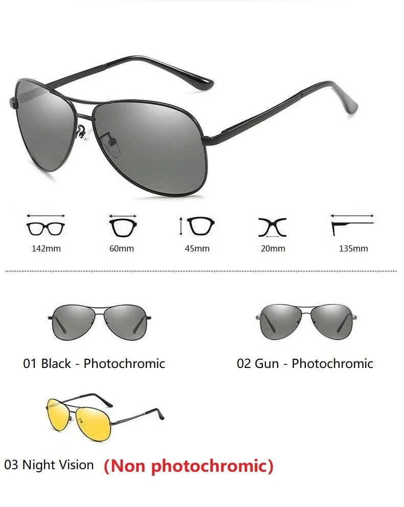 Luxury Photochromic Pilot Polarized Sunglasses Men Women Driving Chameleon Sun Glasses Change Color Day And Night UV400 Eyewear
