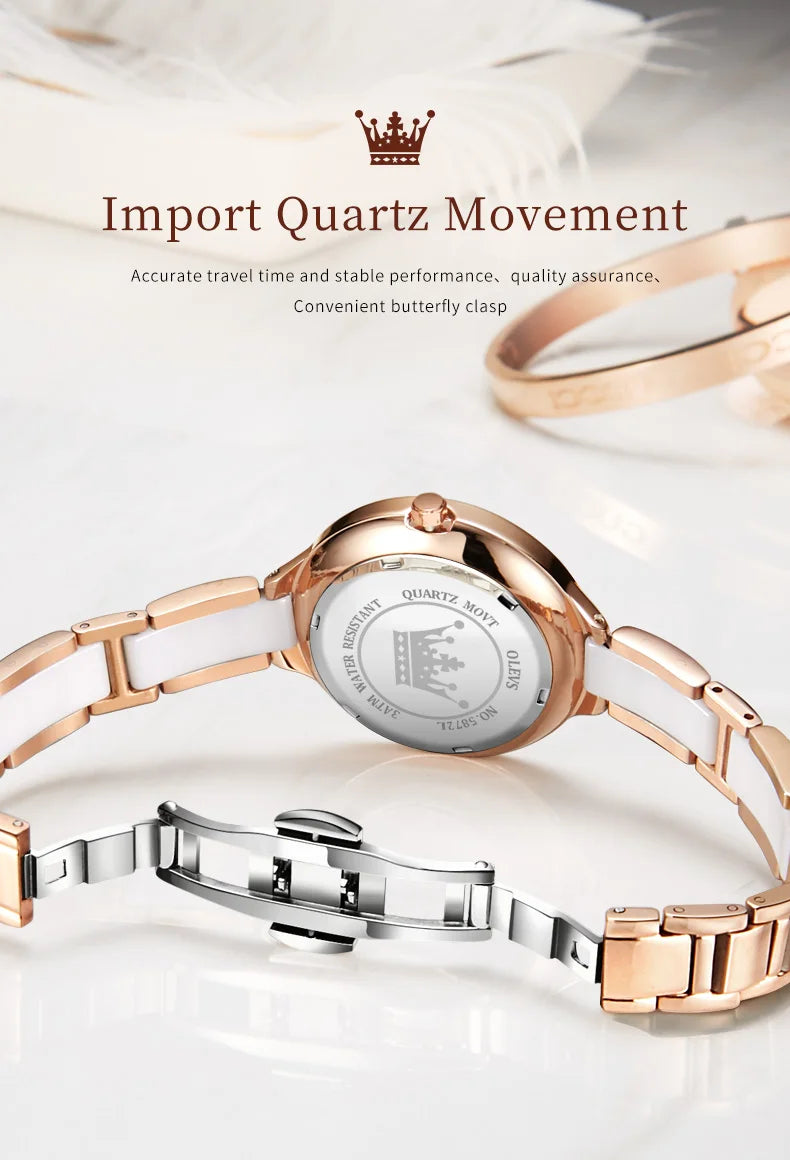 OLEVS 5872 Luxury Women's Watches Elegant Fashion Ceramic strip Waterproof Japan Imports Quartz Watch Dress Lady Watch Simple