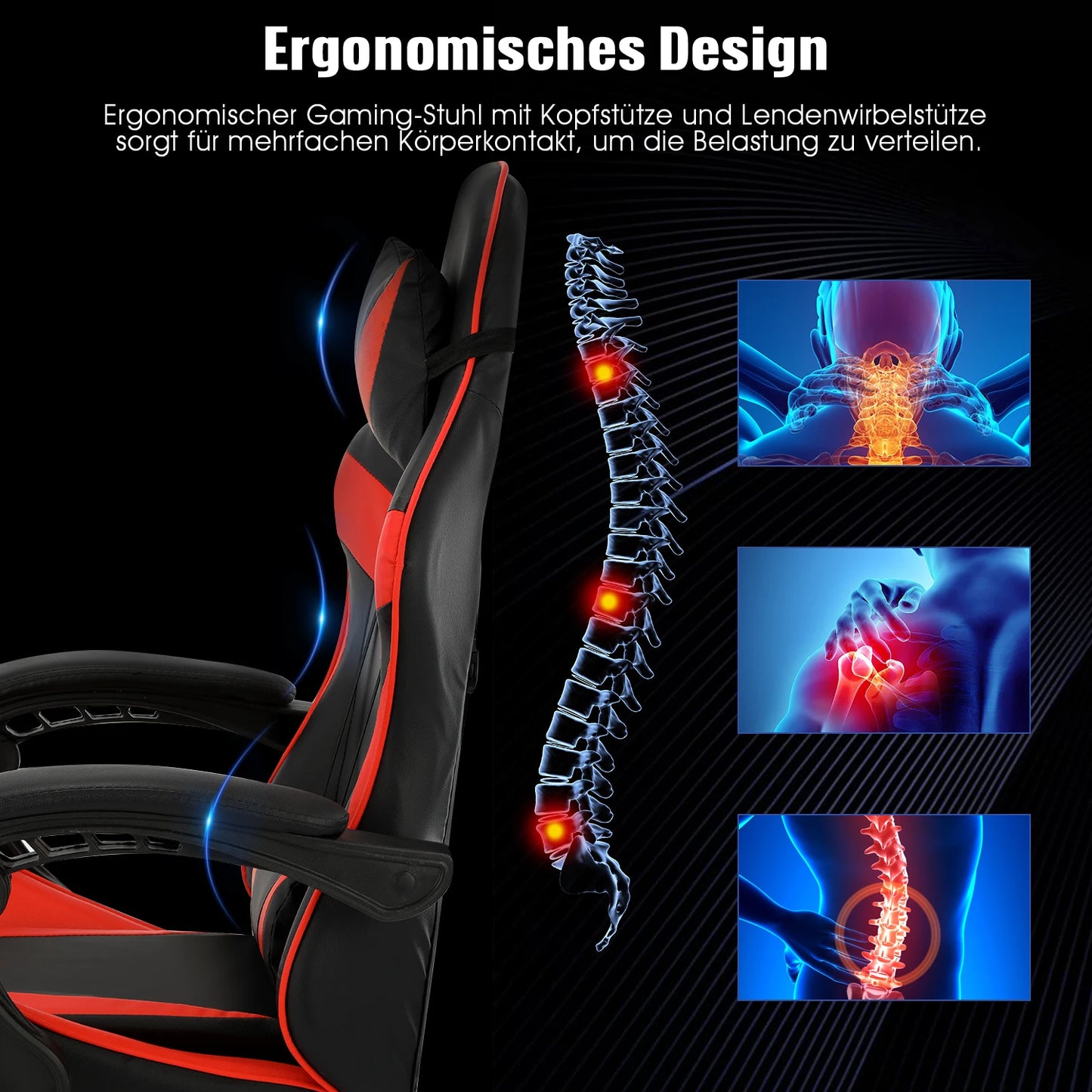 Gaming chair, office chair, desk chair, heavy-duty chair. Ergonomically designed with a cushioned seat and adjustable backrest.