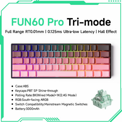MONSGEEK FUN60 PRO&MAX HE Teclado mecânico 60% sem fios para gaming com switches magnéticos, Rapid Trigger 8K, ARGB e personalização