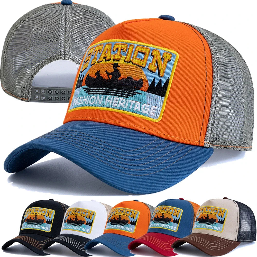 Șapcă de pescuit de vară, din plasă respirabilă, tip „trucker”, pentru bărbați și femei, cu design brodat în stil pescăresc, șapcă „snapback”, pentru pescuit în aer liber