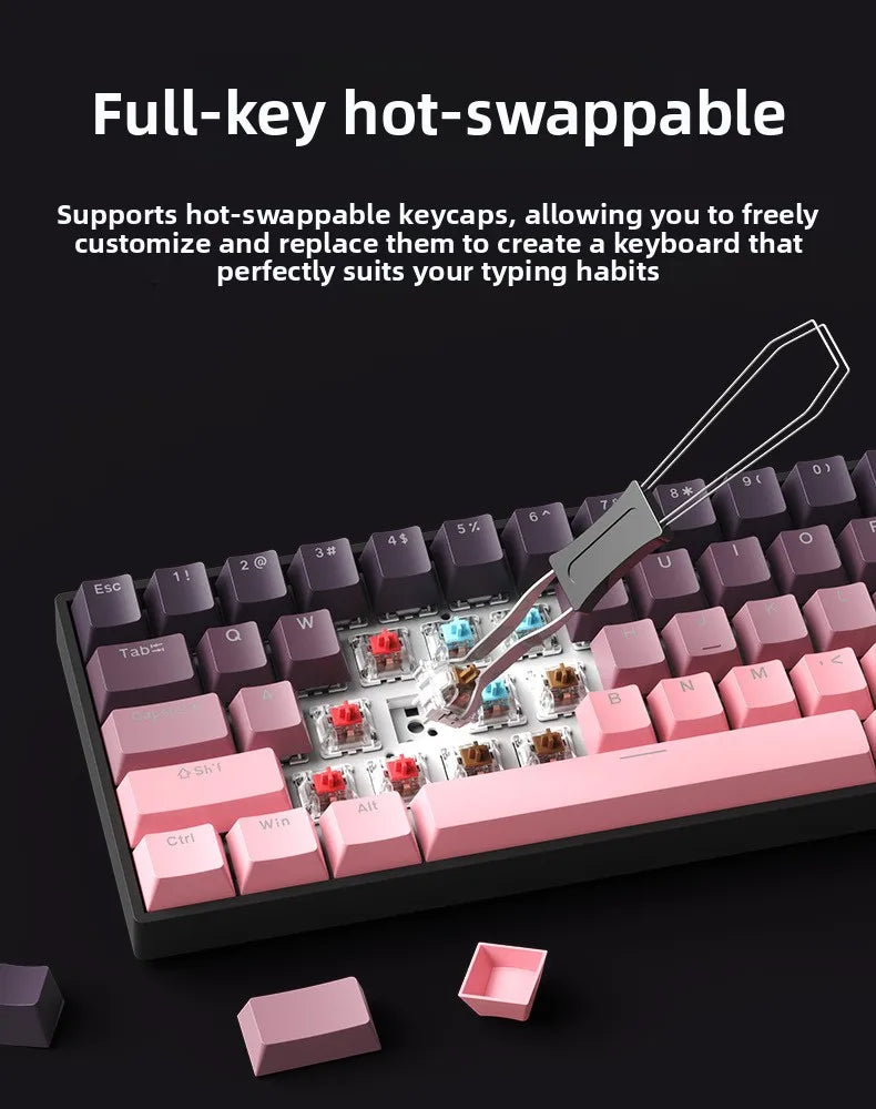 Wireless Gaming Mechanical Keyboard 60% RGB Bluetooth Keyboard, Triple Mode Wireless Mechanical Keyboard with 61 Keys, Compact RGB Gaming Keyboard for PC, Laptop & Tablet