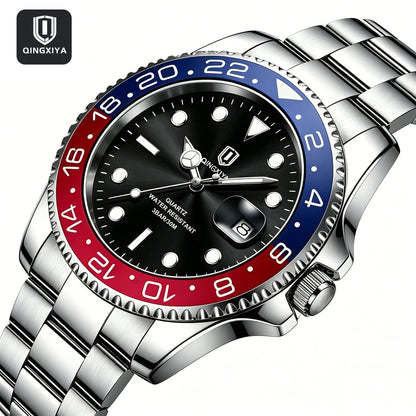 QINGXIYA Top Original Men Quartz Watches for Men Waterproof Calendar Stainless Steel Quartz Men Luxury Watch Luminous Wristwatch