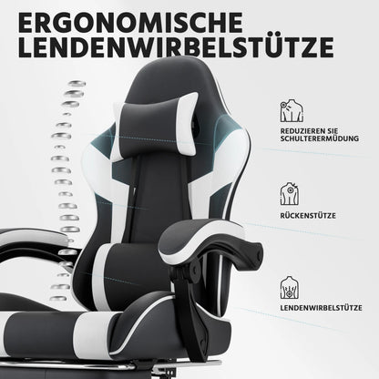 Ergonomic Gaming Chair with Lumbar Support, Adjustable Office Chair, Breathable PU Leather Computer Chair with Footrest & Reclining Backrest