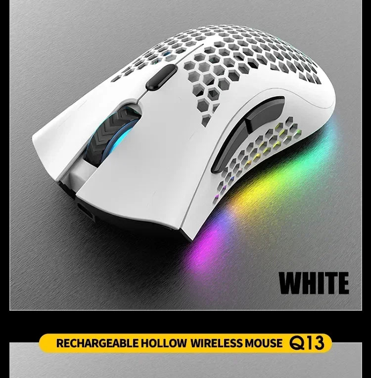 BM600 Wireless Gaming Mouse USB 2.4GHz Rechargeable RGB Wireless Mouse, Ergonomic Honeycomb Optical Mouse for PC, Laptop & Office