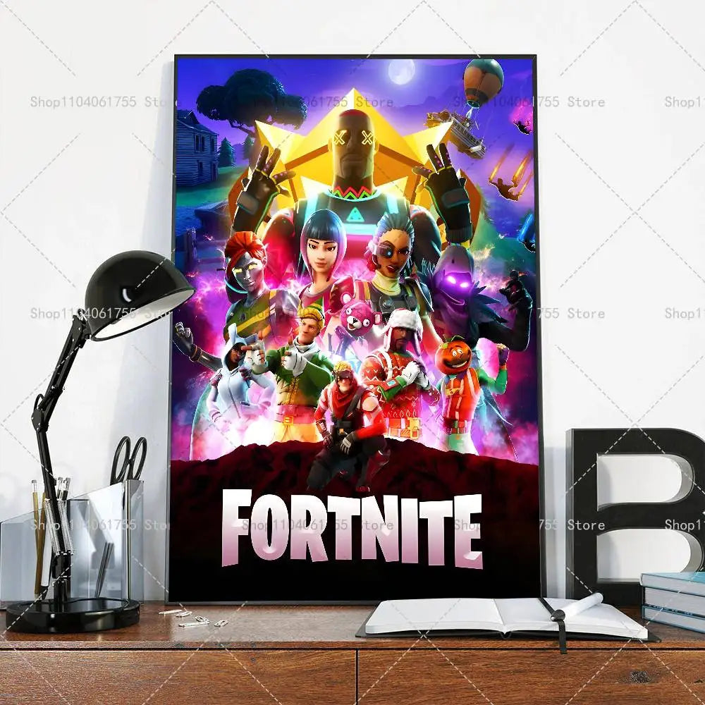 F-Fortnites-Game популярен плакат, самозалепващ се арт стикер от водоустойчива хартия, декорация за стена за кафене, бар и стая