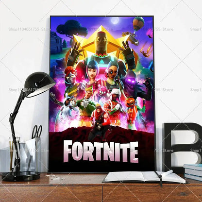F-Fortnites-Game популярен плакат, самозалепващ се арт стикер от водоустойчива хартия, декорация за стена за кафене, бар и стая