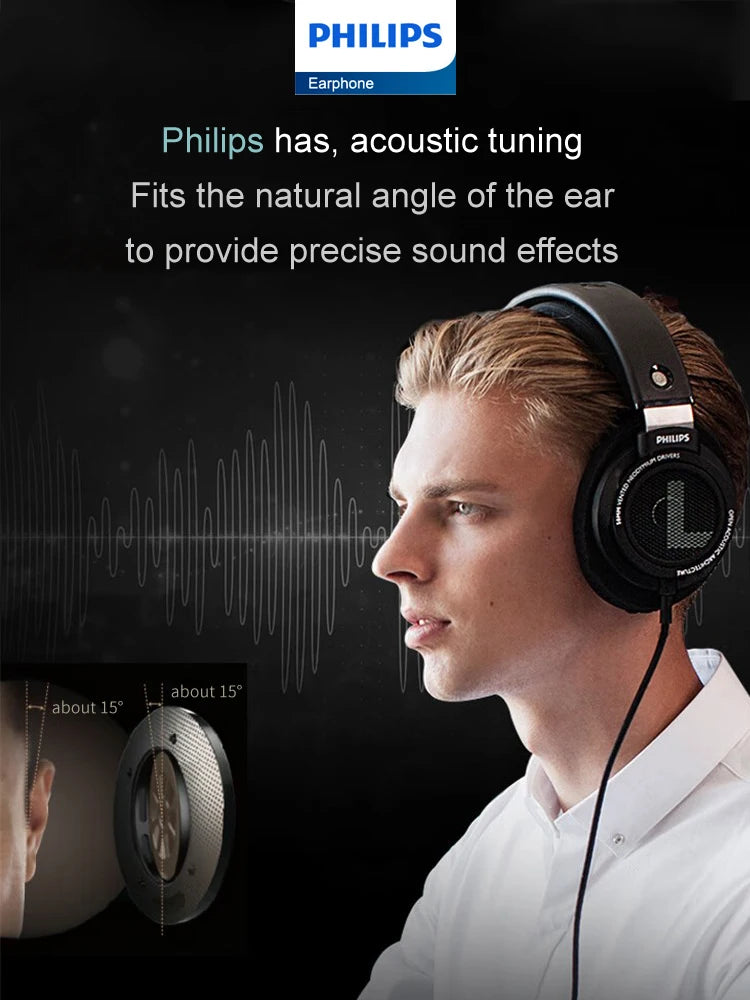 Philips SHP9500 HiFi Stereo Wired Headphones, 50mm Dynamic Driver Open-Back Headset for Gaming, Music, Study & Professional Audio