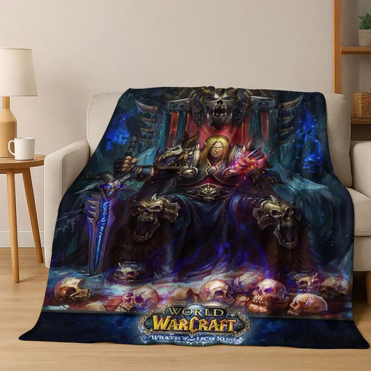 Koc flanelowy WOW World of Warcraft Arthas Demon Illidan Sylvanas, przytulny miękki koc narzutowy do domu, sypialni, na łóżko i sofę, prezent