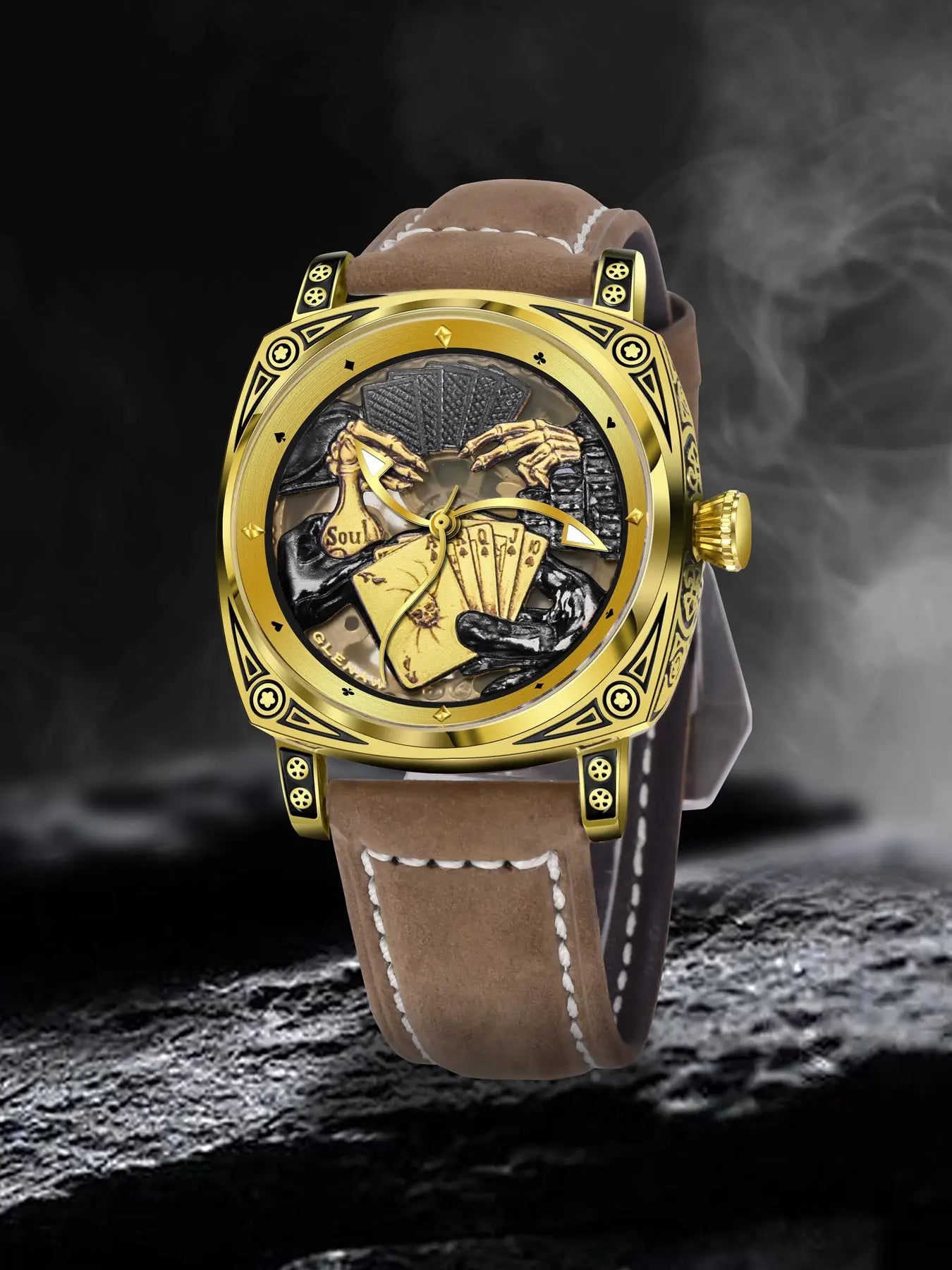 Glenaw Poker Series Top Brand Luxury Fashion Personalized Fully Automatic Mechanical Gold Watch Men's Waterproof Watch
