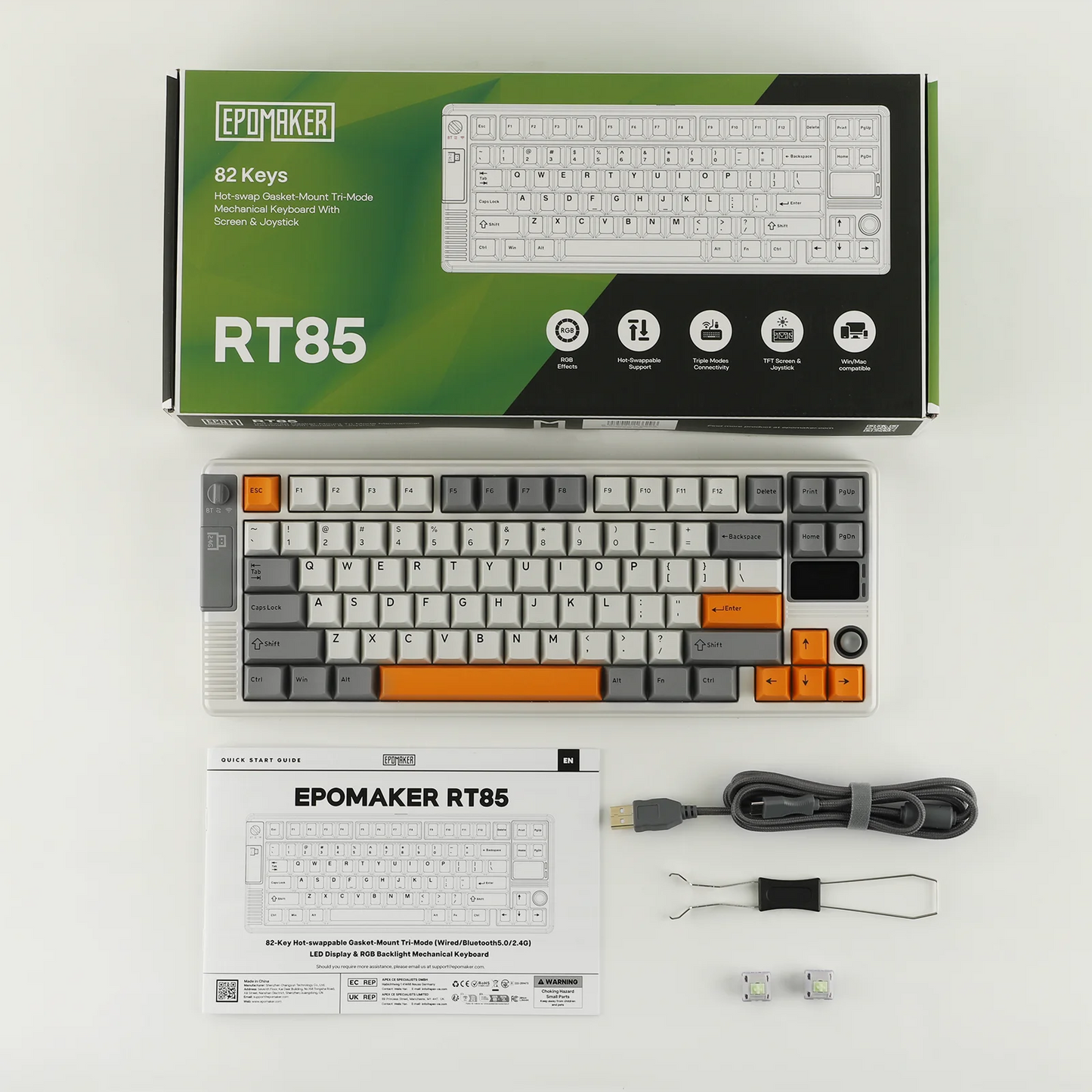 EPOMAKER RT85 75% ANSI US Layout Creamy Gasket Wired/BT/2.4Ghz Wireless Mechanical Keyboard with Joystick & DIY Screen 8000mAh