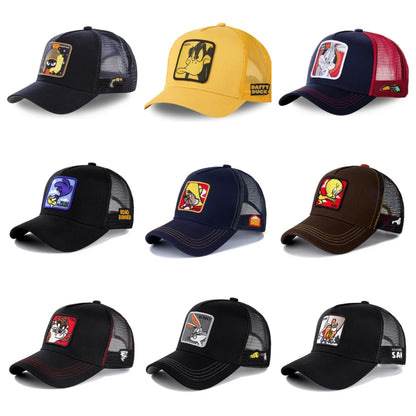 Unisex Anime Cartoon Cap Embroidered Patch Draw Baseball Cap Male Female Trucker Hat Mesh Hats Sun Hat