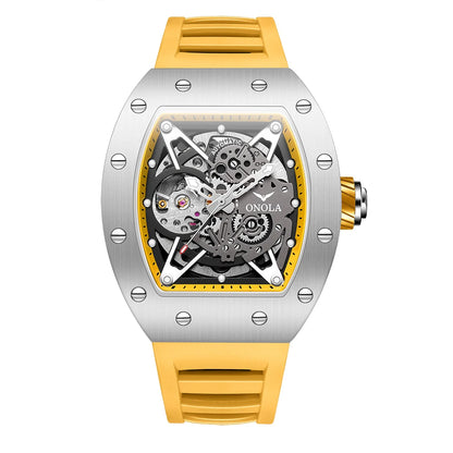 ONOLA Luxury Automatic Watch Men Fashion Hollow Silicone Waterproof Mechanical Watch Men Military Sports Watch Clock