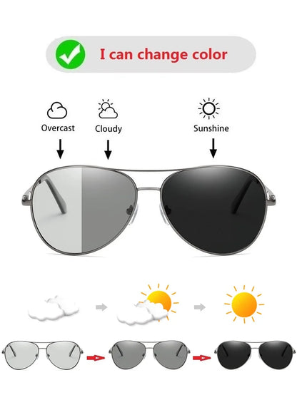 Luxury Photochromic Pilot Polarized Sunglasses Men Women Driving Chameleon Sun Glasses Change Color Day And Night UV400 Eyewear