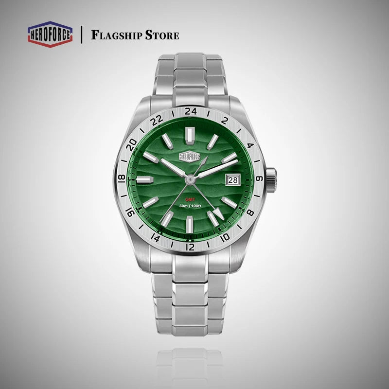 HEROFORCE Business Quartz Watch Men Clock GMT Date Luxury Man Wristwatch Waterproof Luminous Stainless Steel Men's Watches Reloj