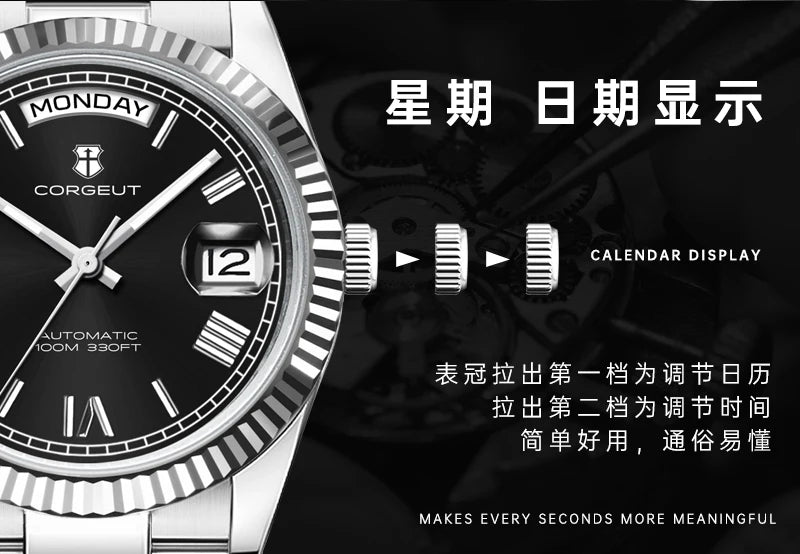 39mm Men Corgeut Logo/Name NH36 Automatic Mechanical Relogio Masculino Sapphire Glass Luminous Waterproof Wristwatch
