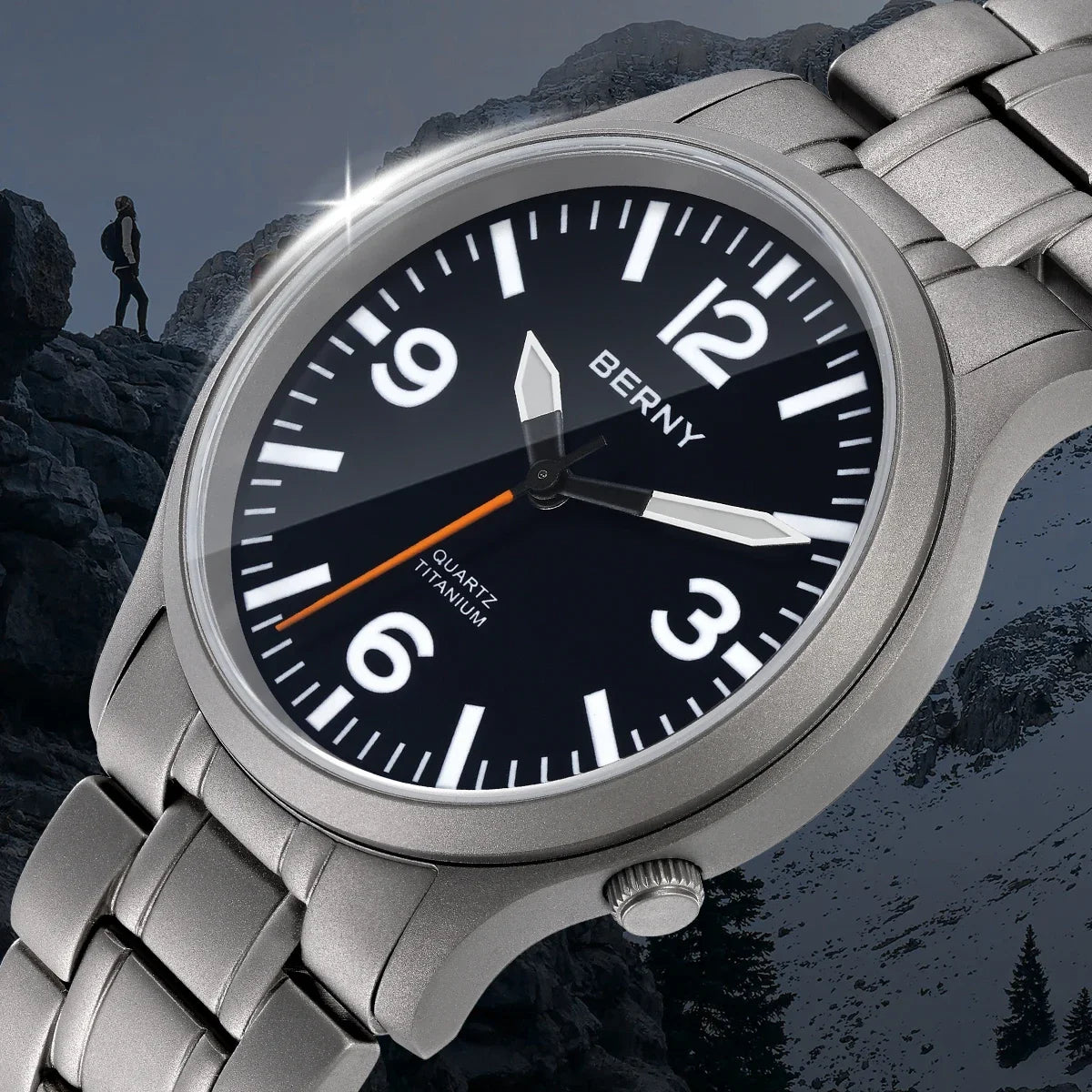 BERNY Full Titanium Men Watch Super Luminous Sports Quartz Watches Lightweight and Comfortable 5ATM Easy Read Wristwatch