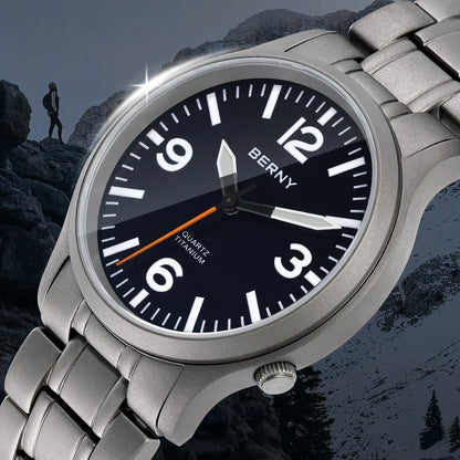 BERNY Full Titanium Men Watch Super Luminous Sports Quartz Watches Lightweight and Comfortable 5ATM Easy Read Wristwatch
