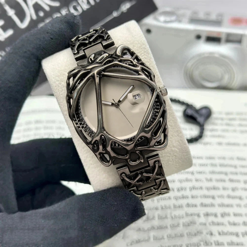 Fashion Y2K Antique Alabaster Quartz Watch Men Retro Black Strap Red Medieval Old Unique Creative Men Watches Luminous AAA Clock