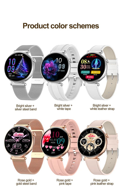 New 1.32inch Smart Watch For Women Health ECG Health Lady Watches Full Touch Screen Call Custom Dial Diamond Strap Smartwatch