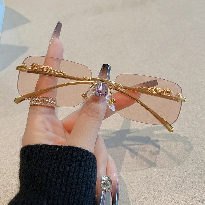 Cycling 12pcs Brand Leopard Rimless Rectangle Sunglasses Fashion Y2K Frameless Sun Glasses Shades for Women Men UV400