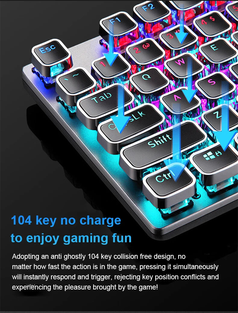 Teclado Mecânico AULA F2088 com Fio para Gaming, Botão Multifuncional, 104 Teclas, Retroiluminação Magic e Programação de Macros para Computador