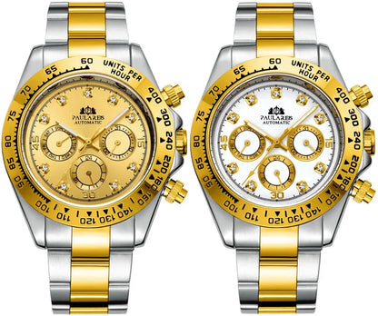 Automatic Mens Watch Mechanical Self Wind Movement Gold Black Stainless Steel Diamonds Stone Sports Luxury Fashion Watches