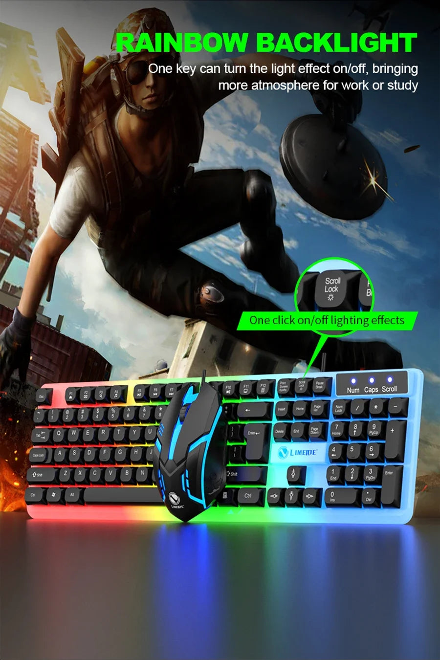 Conjunto gaming NG GTX350 com teclado e rato para computador portátil, retroiluminação LED, teclado USB com fio GTX350, preto