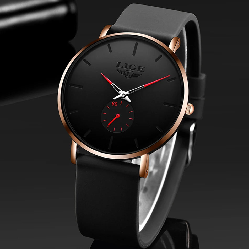 montre pour homme LIGE – Style sportif et tendance, marque de luxe, étanche, design épuré et ultra-fin, montre à quartz pour homme
