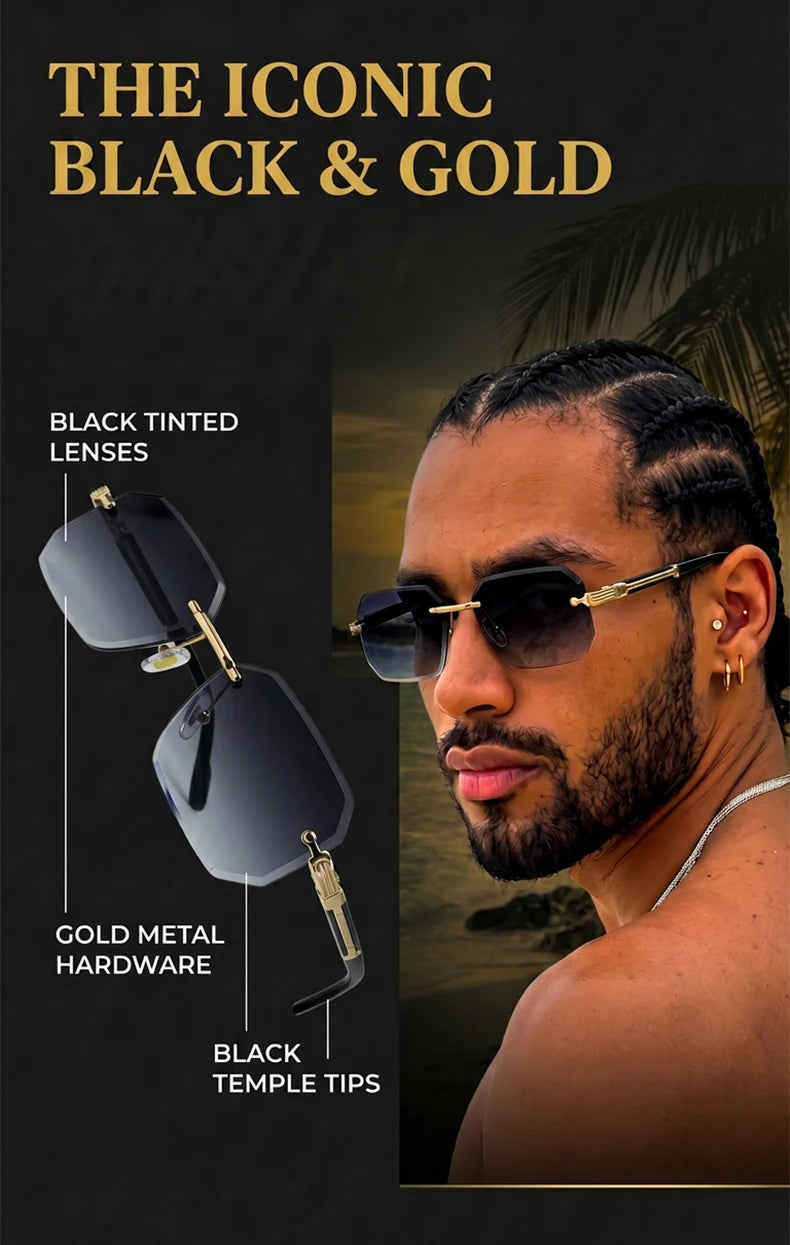 Vintage Punk Rectangle Rimless Sunglasses Men 2026 Luxury Brand Geometric Polygon Sun Glasses Male Trendy Square Shades Eyewear