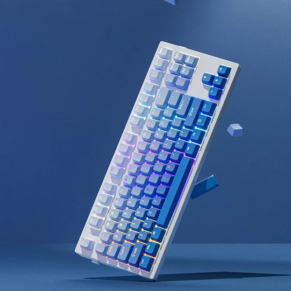 Teclas Gamer RGB retroiluminadas em degradé para teclado mecânico com switch MX, perfil OEM, PBT, branco e azul, layout ISO, teclas DIY