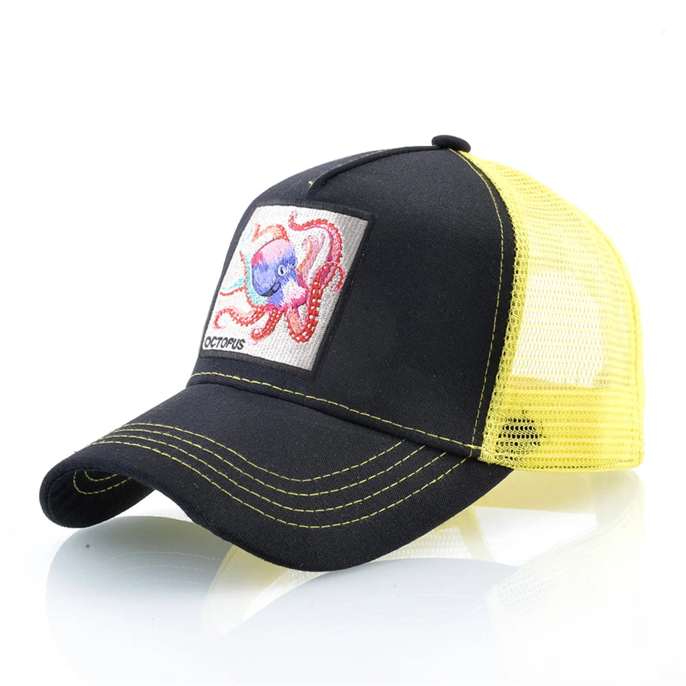 Czapka baseballowa unisex z naszywką z ośmiornicą dla mężczyzn i kobiet – czapka typu snapback na cztery pory roku, czapka typu trucker, czapka sportowa na świeżym powietrzu, oddychająca, codzienna
