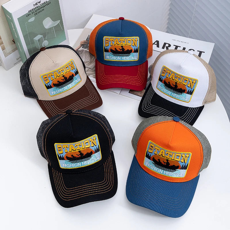 Șapcă de pescuit de vară, din plasă respirabilă, tip „trucker”, pentru bărbați și femei, cu design brodat în stil pescăresc, șapcă „snapback”, pentru pescuit în aer liber