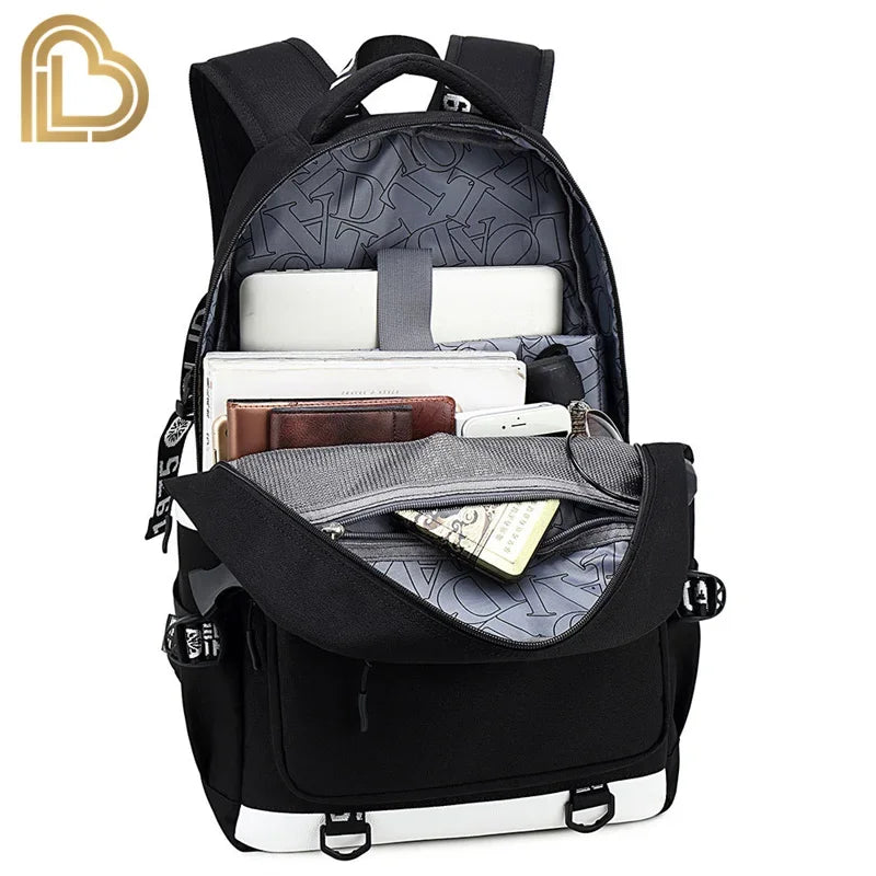Yule Trooper F-Fortnited Battle Royale Backpack with USB Charging Anime Figures Study Stationery Compartment Students Mochila