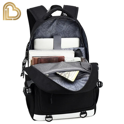 Yule Trooper F-Fortnited Battle Royale Backpack with USB Charging Anime Figures Study Stationery Compartment Students Mochila