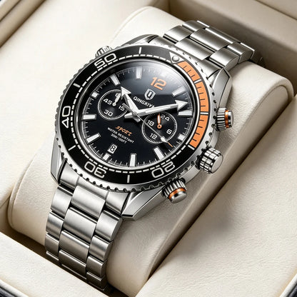 Luxury men’s wristwatch by QINGXIYA, water-resistant sports chronograph with luminous date display, casual men’s quartz watch
