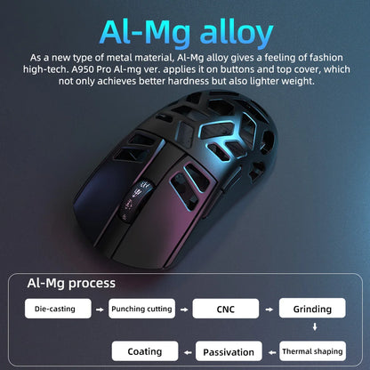 DAREU Al-mg Tri-mode 8Khz PBT trådløs gamingmus med hurtigopladning, PAW3950, 30000 DPI, letvægtsdesign til PC-gamere