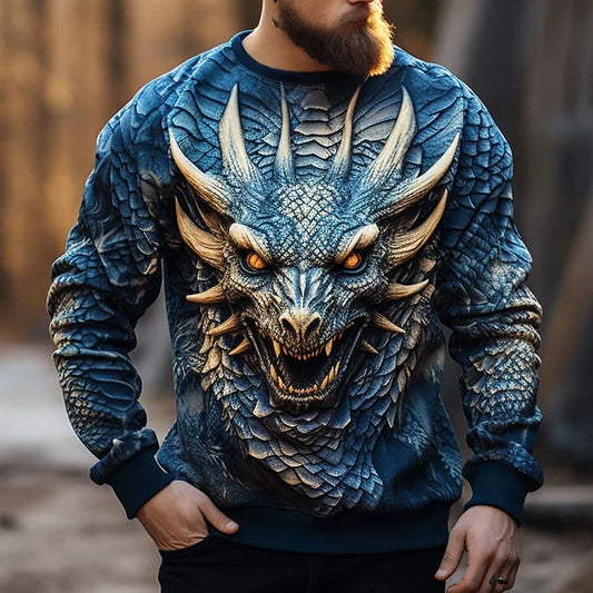 Chinese Dragon Printed Men's Hoodie Fashion 3D Dragon Pattern Sweatshirt Hip Hop Oversized Pullover Men's Clothing Monster Golf