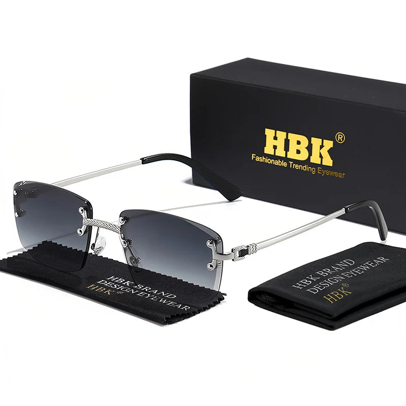 HBK Square Rimless Sunglasses Women TOP Quality Retro Metal Sun Glasses Men Luxury Party Business Gradient Shades 2024