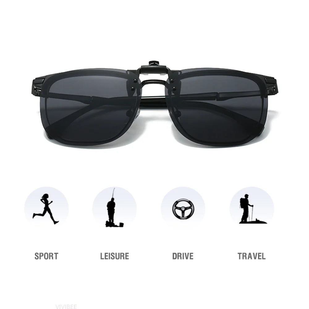 VIVIBEE Flip Up Clip On Sunglasses Fishing Polarized Men 47mm Clips For Eyeglasses Square UV400 Outdoor Driving Shades