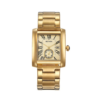 Luxury Men's Watch Men's Gold White Roman Digital Quartz Watch Metal Strap Rectangle Classic Brand Watch Business Men's Clock