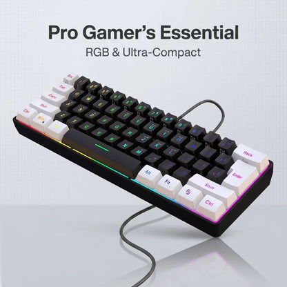 60% Gaming Keyboard Wired RGB Backlit Mini 61 Keys Membrane Keyboard Anti-Ghosting No-Conflict Ultra-Compact for Gamers